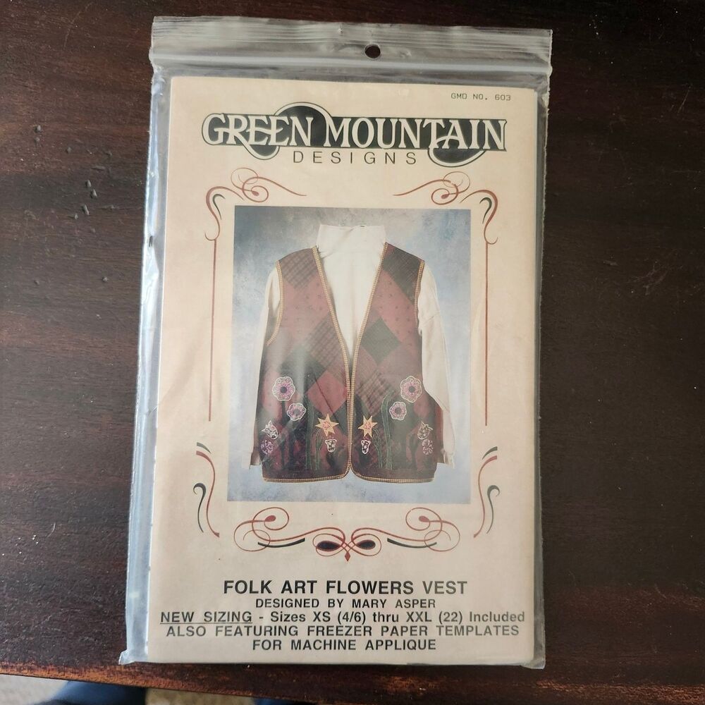 Green Mountain Designs GMD603 Folk Art Flowers Vest Pattern XS–XXL 1990s